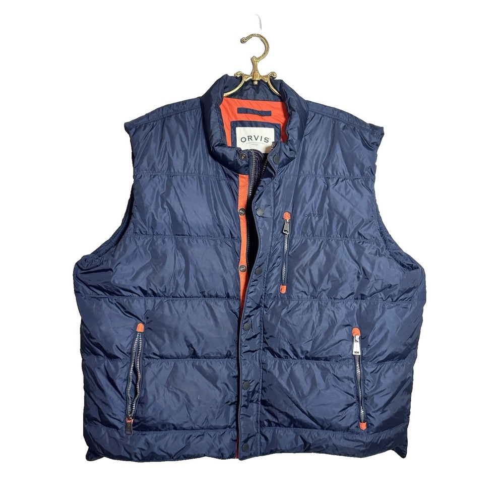 Orvis Vest Mens 2XL Green Down Puffer Nylon Quilted Outdoor Sleeveless Jacket